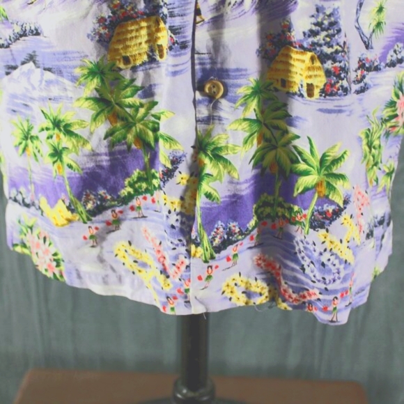 Vintage Hawaiian Shirt - Hut and Hula Pattern by Rainbow Hawaii - Men's Large - Picture 5 of 10
